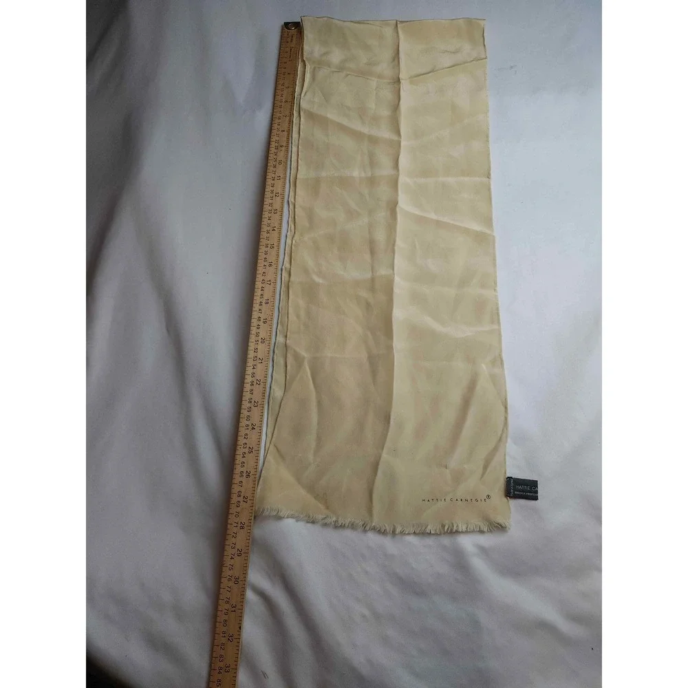 Hattie Carnegie Vintage Cream Silk Fringe Scarf Rectangular Wrap Accessory